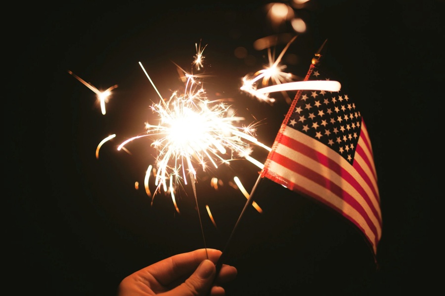 American Flag Next to a Sparkler