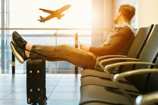 Traveler with luggage at LAX
