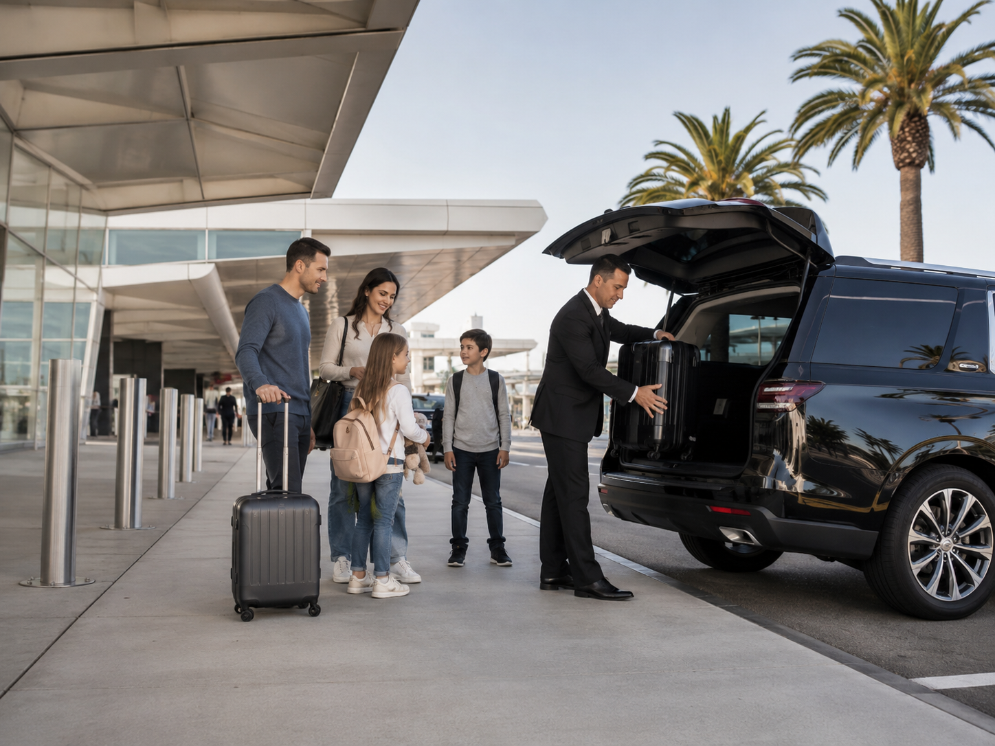 family airport pickup family being picked up at a Southern California Airport