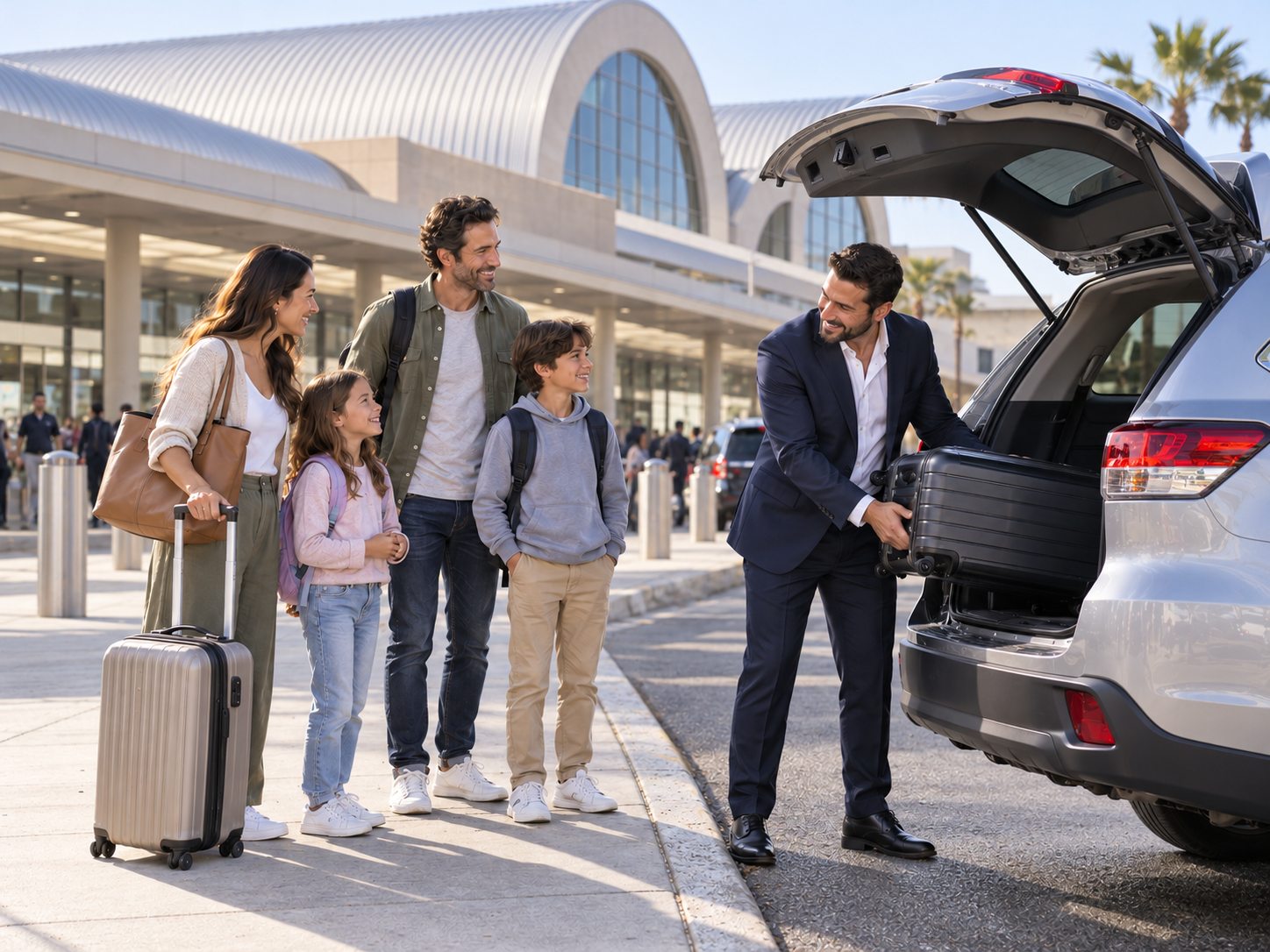 John Wayne Airport Family Pickup Private car service driver loading luggage for a family at John Wayne Airport (SNA)